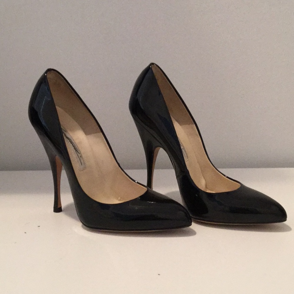 Brian Atwood black patent pumps
